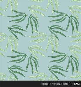 Natural tropical leaves semless pattern. Tropic leaf on blue background. Design for fabric, textile print, wrapping, cover. Vector illustration.. Natural tropical leaves semless pattern. Tropic leaf on blue background.