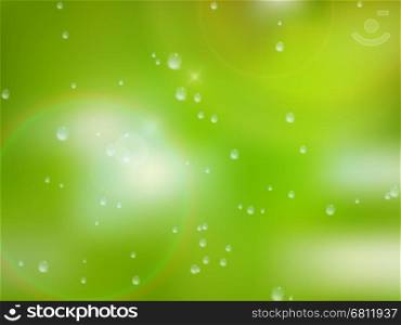Natural water drops on glass with green background. plus EPS10 vector file