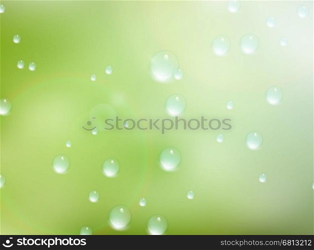 Natural water drops on glass with green background. plus EPS10 vector file. Natural water drops on glass. plus EPS10