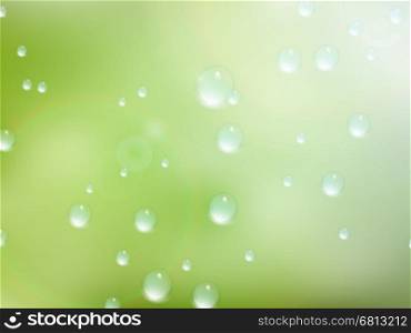 Natural water drops on glass with green background. plus EPS10 vector file. Natural water drops on glass. plus EPS10