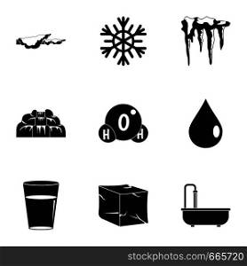 Natural water form icon set. Simple set of 9 natural water form vector icons for web isolated on white background. Natural water form icon set, simple style