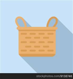 Natural wood basket icon flat vector. Picnic bag. Wooden market. Natural wood basket icon flat vector. Picnic bag