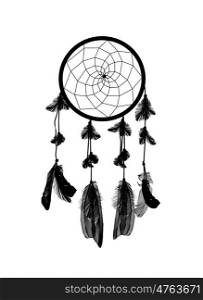 Naturalistic Black Dreamcatcher Isolated on White Background. EPS10 . Naturalistic Black Dreamcatcher Isolated on White Background.