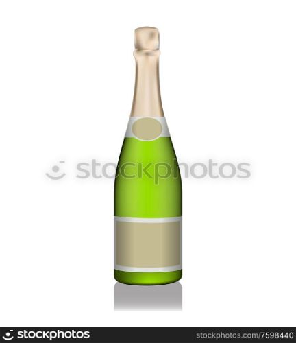 Naturalistic champagne green bottle with labels. Vector illustration. EPS10. Naturalistic champagne green bottle with labels. Vector illustration