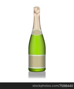 Naturalistic champagne green bottle with labels. Vector illustration. EPS10. Naturalistic champagne green bottle with labels. Vector illustration