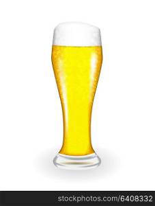 Naturalistic glass with fresh light cold beer in tall fouling. Vector Illustratiom. EPS10. Naturalistic glass with fresh light cold beer in tall fouling. Vector Illustratiom