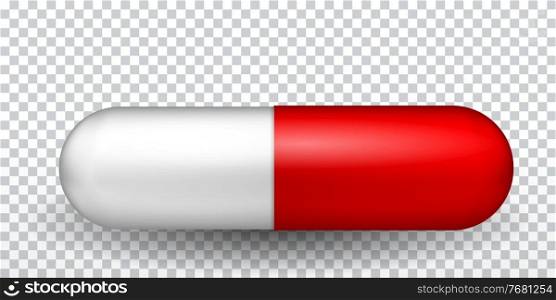 Naturalistic red and white capsule. Cure for diseases. Vaccine in pill. Vector Illustration. EPS10. Naturalistic red and white capsule. Cure for diseases. Vaccine in pill. Vector Illustration