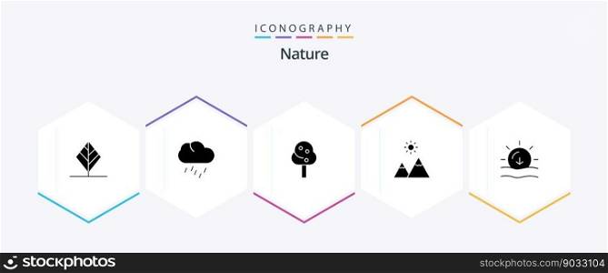 Nature 25 Glyph icon pack including sunset. nature. nature. peak. mountain