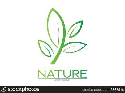 Nature. A green leaf in a square. Template for a logo, sticker, emblem or label. Icon for websites and applications. Flat style