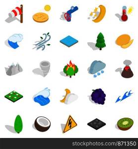 Nature activity icons set. Isometric set of 25 nature activity vector icons for web isolated on white background. Nature activity icons set, isometric style