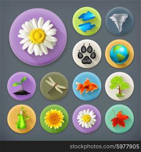 Nature and Ecology, long shadow icon set