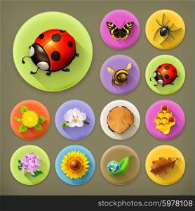 Nature and Ecology, long shadow icon set