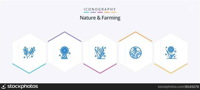 Nature And Farming 25 Blue icon pack including flower. farming. corn. plant. maize