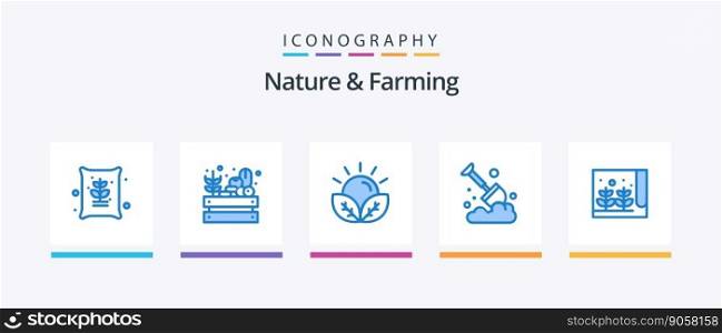 Nature And Farming Blue 5 Icon Pack Including farm. farming. agriculture. farm. garden. Creative Icons Design