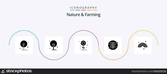 Nature And Farming Glyph 5 Icon Pack Including forecast. plant. farming. nature. grow