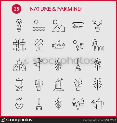Nature And Farming Hand Drawn Icon Pack For Designers And Developers. Icons Of Barn, Building, Door, Farm, Farming, Nature, Round, Mountain, Vector