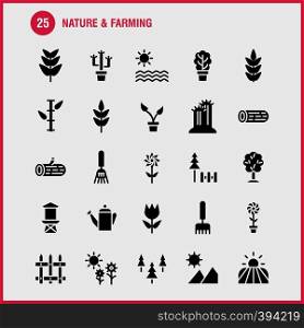 Nature And Farming Solid Glyph Icon Pack For Designers And Developers. Icons Of Barn, Building, Door, Farm, Farming, Nature, Round, Mountain, Vector