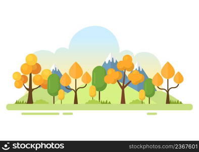 Nature and Landscape Unique of Trees, Forest, Mountains, Flowers or Plants in Spring and Summer Background in Abstract Different Shapes Flat Style Illustration