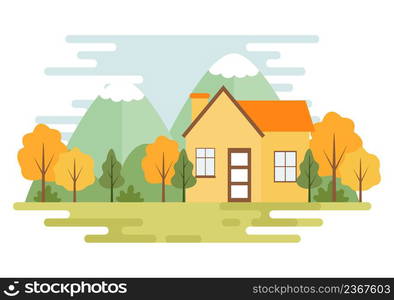 Nature and Landscape Unique of Trees, Forest, Mountains, Flowers or Plants in Spring and Summer Background in Abstract Different Shapes Flat Style Illustration