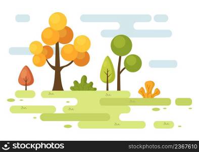 Nature and Landscape Unique of Trees, Forest, Mountains, Flowers or Plants in Spring and Summer Background in Abstract Different Shapes Flat Style Illustration