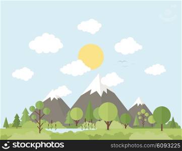 Nature and mountains in a flat style. Vector illustration