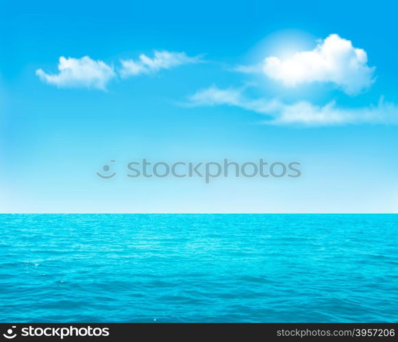 Nature background - blue ocean and blue cloudy sky. Vector.