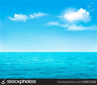 Nature background - blue ocean and blue cloudy sky. Vector.