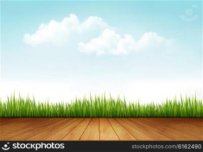 Nature background with a wooden deck. Vector.