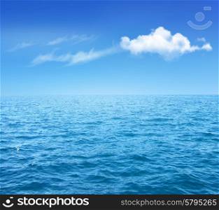 Nature Background With Blue Sea And Blue Sky With Clouds. Vector