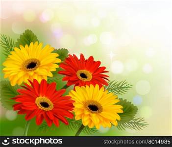 Nature background with colorful beautiful flowers. Vector illustration