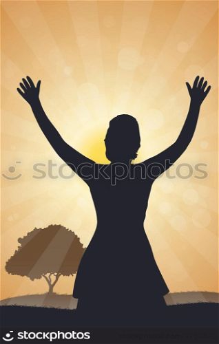 Nature Background with Girl Silhouette