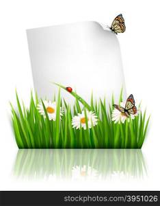Nature background with grass and a paper. Vector.