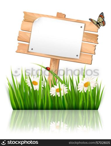 Nature background with grass and sign and a paper. Vector.