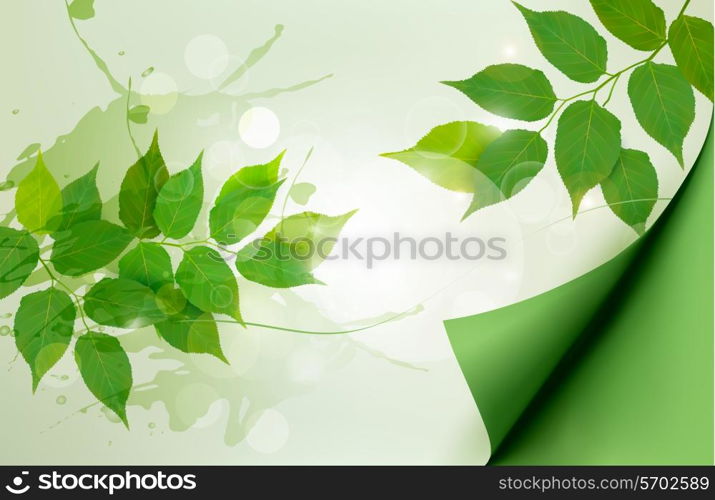 Nature background with green spring leaves. Vector illustration.