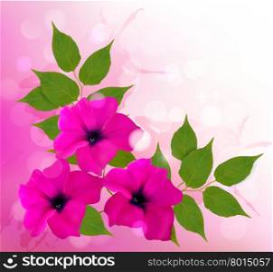 Nature background with pink beautiful flowers. Vector illustration.