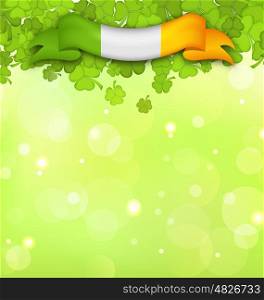 Nature Background with Shamrocks and Irish Flag for St. Patricks Day. Illustration Nature Background with Shamrocks and Irish Flag for St. Patricks Day - Vector