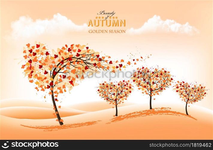 Nature Background with stylized trees representing season - autumn and landscape. Vector.