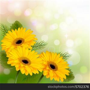 Nature background with yellow beautiful flowers. Vector illustration