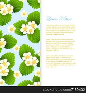 Nature banner and poster template with realistic leaves and flowers. Vector illustration. Nature banner template with realistic leaves and flowers