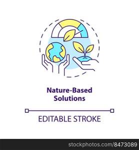 Nature based solutions concept icon. Dealing with pollutions. Global net zero goal abstract idea thin line illustration. Isolated outline drawing. Editable stroke. Arial, Myriad Pro-Bold fonts used. Nature based solutions concept icon