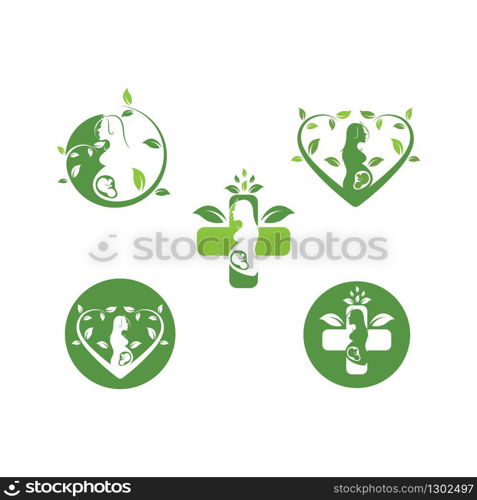 nature beauty pregnant women with leaf vector icon template