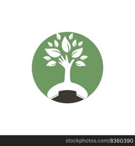 Nature call vector logo design. Handset and hand tree icon design template.	