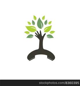 Nature call vector logo design. Handset and hand tree icon design template. 