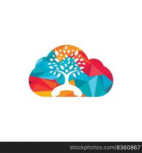 Nature call vector logo design. Handset and human tree with cloud shape icon design template.	