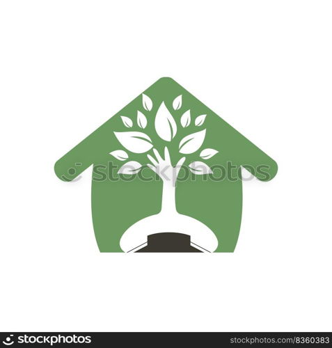 Nature call vector logo design. Handset tree with home icon design template.	