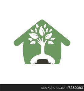 Nature call vector logo design. Handset tree with home icon design template.	