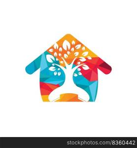 Nature call vector logo design. Handset tree with home icon design template. 