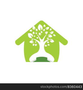 Nature call vector logo design. Handset tree with home icon design template. 