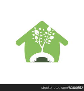 Nature call vector logo design. Handset tree with home icon design template. 