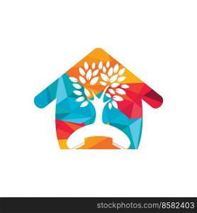 Nature call vector logo design. Handset tree with home icon design template. 